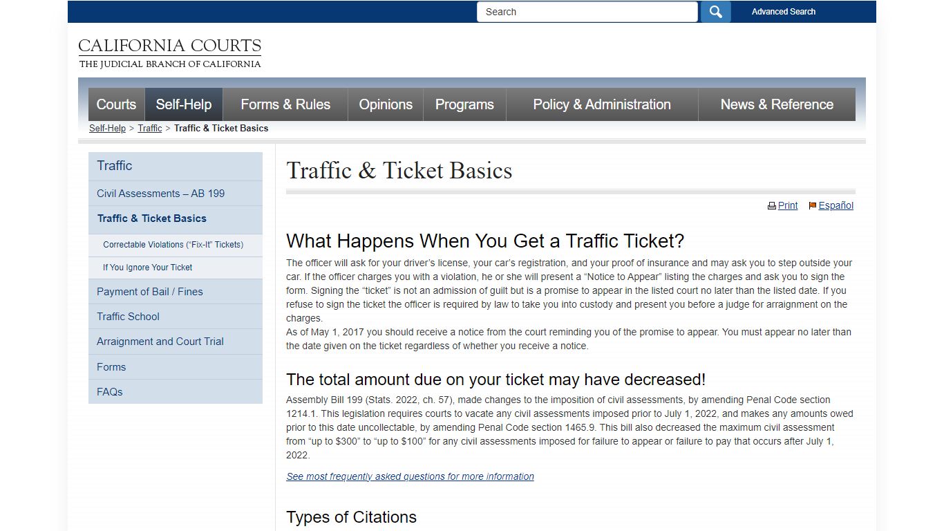 Traffic & Ticket Basics - traffic_selfhelp - California